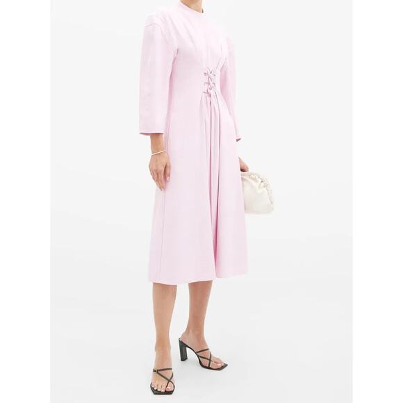 TIBI Lace-Up Crepe Midi Dress Purple Lilac‎ Size 8 - Picture 3 of 16